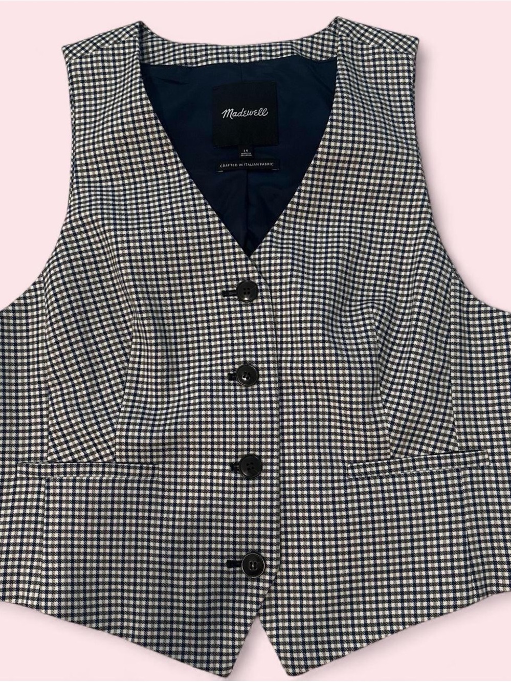Madewell Navy and White Gingham Button-Front Vest
